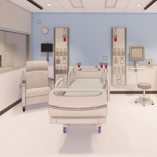A conceptual rendering of a patient room in the new simulation center.